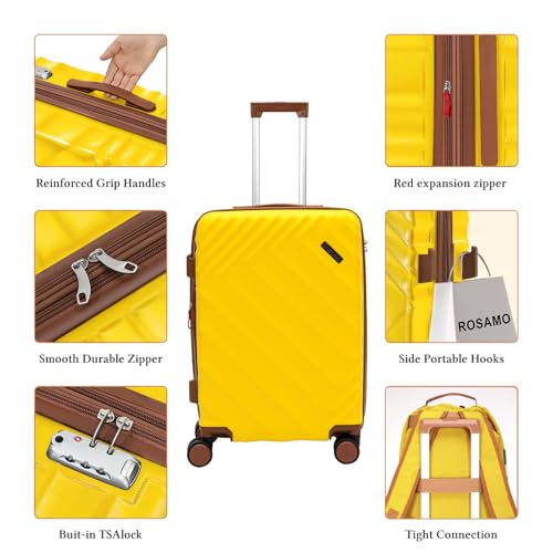 Image of 3 piece Luggage Set Expandable Suitcase 22x14x9 Airline Approved Carry on, ABS Hard Case Suitcases with Spinner Wheels, TSA Lock, (Yellow, 3 Piece Sets(20 /BP /TB))