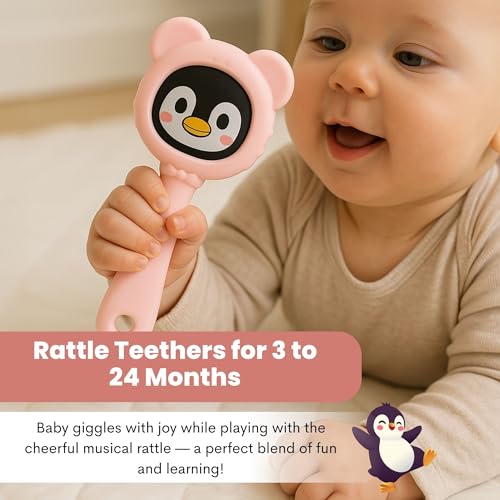Image of THE LITTLE LOOKERS Teether for Baby | Musical Rattle Teethers for 3 to 24 Months | Silicone Rattle Teether | BPA-Free for Easy Teething | Jhunjuna, Baby Feeding Toys (Pink)