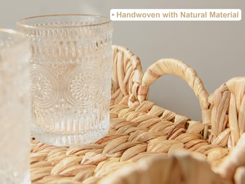 StorageWorks Rectangle Wicker Scalloped Tray, Rattan Serving Trays with Handles, Water Hyacinth Basket for Decorative & Organizing, 15.75" L x 11.5" W x 2.75" H