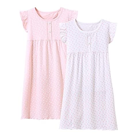 BANGSAUR Girls' Dress Set Cotton Sleepshirts, Heart Print Princess Daily Dress, 2-Pack Casual Dress Girl 3-12 Years Cover