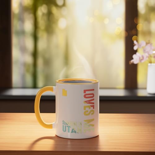 Taza de cerámica retro con diseño de Utah amarillo y blanco miniatura 3