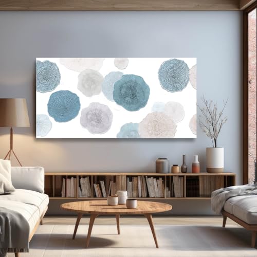 Image of VAYIMDH Blue Wall Prints on Canvas White and Grey Abstract Wall Decor for Home Living Room Framed Poster Cozy Bedroom Painting 24 inchx 48 inch Flowers Wall Art