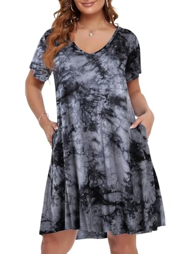 Image of BELAROI Women Casual Summer Dresses Loose Tshirt Beach Sundress V Neck Plus Size Swing Tunic Pockets