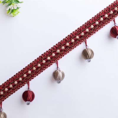 Frędzle Tassel, aplikacja na zasłony, 12 jardów koralikowy wisiorek wiszący kula domowa zasłona Sofa koronkowa lamówka(Purple Red)
