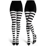 SATINIOR 2 Pairs Women's Christmas Striped Tights Leggings Length Stocking for Christmas Costume Party Dress up Accessories (Black and White Stripe)