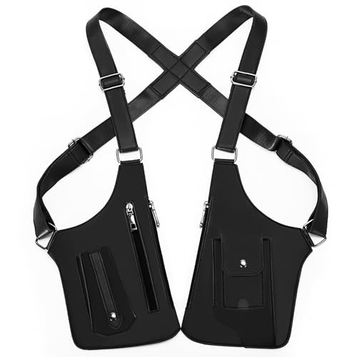 Leather Adjustable Underarm Shoulder Bag, Adjustable Accessories With Double Bag For Unisex Leather Armor, Travel Accessory (Black)