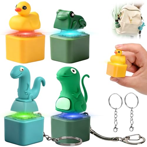 DAOUZL Jouet Anti-Stress Grenouille, 4pcs Anti-Stress Adulte et Enfant, Porte-clés Duck Fidget Toy, Porte-clés Bouton Lézard, Frog Croaking Fidget Toy pour...
