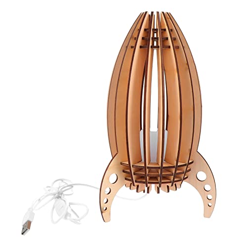Veilleuse en bois de fusée, lampe de chevet créative jaune de table
