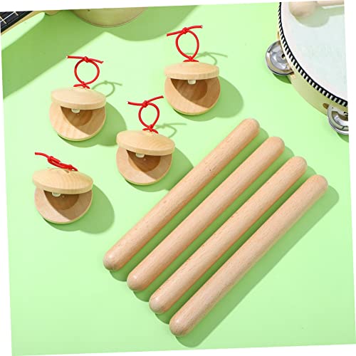 image for ifundom 4 Pairs Rhythm Sticks with Wooden Castanets Drum Percussion In