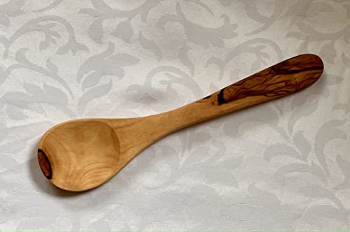 Olivenholz erleben Cucchiaio da cucina in legno d'ulivo, 30 cm, ovale, realizzato a mano, in vero legno d'ulivo, antibatterico e facile da pulire