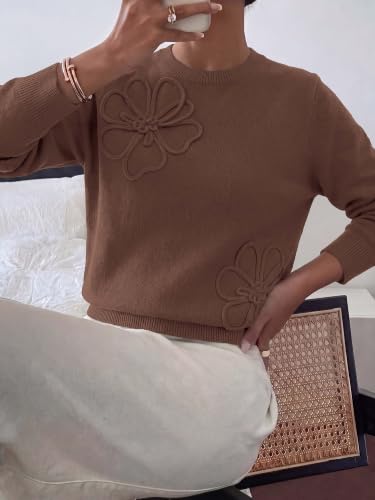 BTFBM Fall Long Sleeve Sweaters for Women Trendy,Brown,Medium — view 5