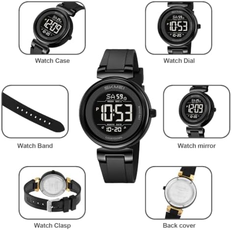 Gosasa Unisex Round Digital Watch, Dual Time, EL Backlight (Black White) - 4