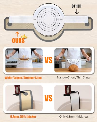 Huglux Brotschlinge 2 Stück,Backmatte Brot,Silikon Backmatte für Dutch Oven&Brotbacktopf,Brot backen Zubehör,Wiederverwendbare&mit Langen Griffen,Brotbackmatte für Brotbackform Rund&Brottopf& Backofen