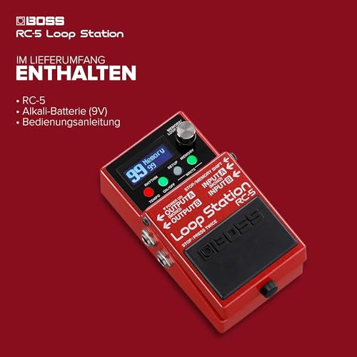 BOSS RC-5 Loop Station | Erweiterte Looping-Funktionen in einem Kompaktpedal | 32-Bit AD/DA und 32-Bit Fließkommaberechnung | 13 Stunden Aufnahmezeit | Mehrfarb-LCD-Bildschirm