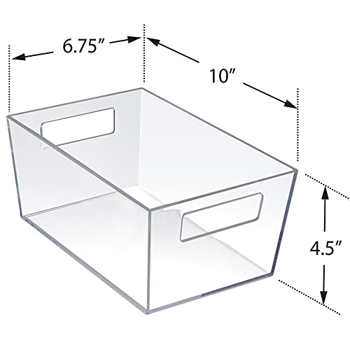 Image of Azar Displays 556235 Medium Clear Plastic Organizer Storage Tote Bin with Handle, Pantry Storage, Kitchen and Fridge Organizer, Cabinet and Drawer Container 10 inchW x 6.75 inchD x 4.5 inchH, 4-Pack