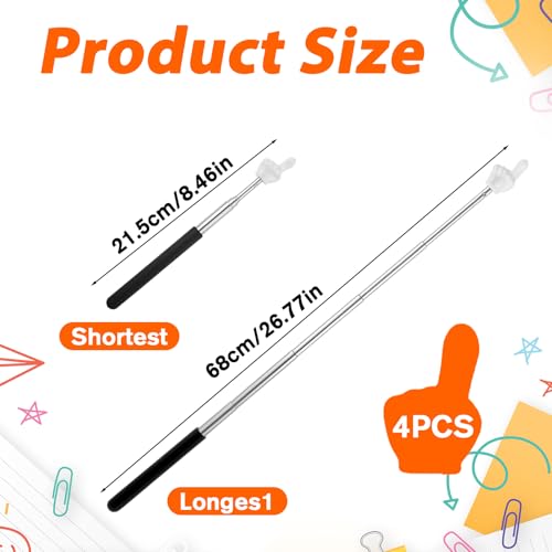 BOHUIZ 4 Stück Zeigestab Ausziehbar, Teleskop Lehrer Zeiger Teleskopstab Zeigestock Versenkbare Klassenzimmer Zeiger Ausziehbar Lehrzeiger Pointer Finger (Schwarz+Weiß)