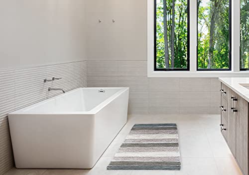 Chardin Home Cordural Stripe Bath Rug Runner With Skid Resistant Latex Spray Underneath. Bluish Gray-Beige, 24" W X 60'' L #TOP1