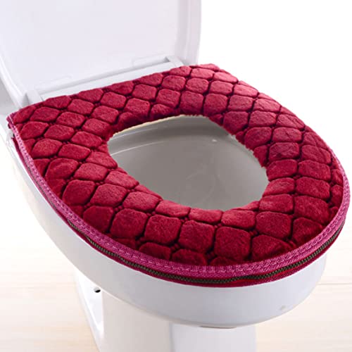 Obelunrp Couvoirs de siège de Toilette, Coussin de siège de Toilette Extensible Chaud, Couvercle de siège de Toilette en Tissu Lavable, siège de Toilette épaissis Doux (Rouge)