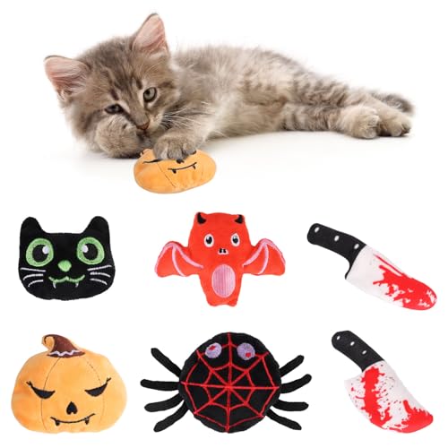 LOMIMOS 6Pcs Halloween Catnip Toys,Cat Toys Chew Bite Plush Toy w...