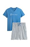 ARTHUR   Pyjama Court Homme 100% Coton Jersey   Ensemble Manches Courtes & Short à Motifs Nounours Campagne Bleu   Léger, Doux et Respirant   Taille XL