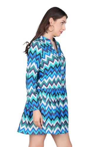 Robe d'été bleu turquoise fluide à manches longues pour masquer les bras avec style - 3