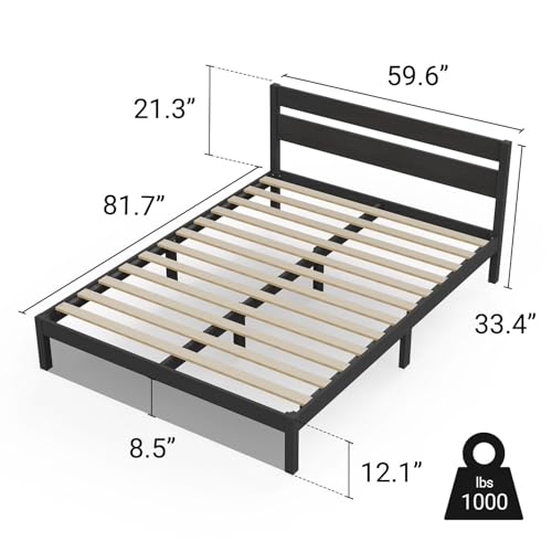 Image of LIFEMENT Queen Bed Frame with Headboard Classic Wood Platform, Noise Free, Under Bed Storage, No Box Spring Needed, Easy Assembly, Black