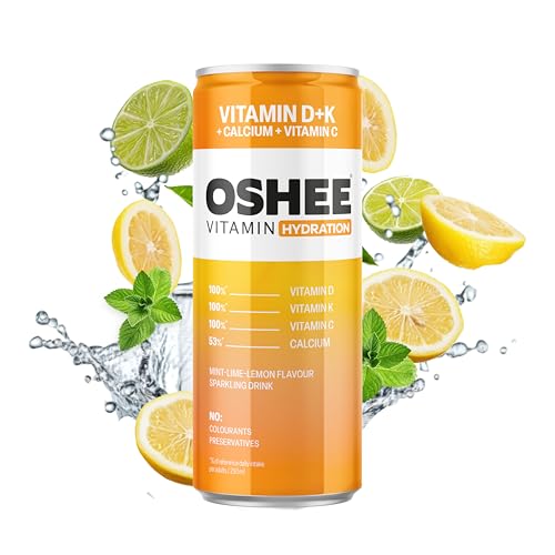 Oshee Vitamin Energy Formula 250ml Vitamin D+K (Pack of 6). Mint-lime-lemon flavour sparkling drink with addition of calcium and vitamins (D, K, C). Pasteurized. Contains sugar and sweetener.