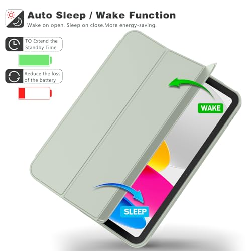 Image of ToaPoia Case for iPad (A16) 11 Inch 2025 /iPad 10th Generation 10.9 Inch 2022, Slim Trifold Stand Protective Cover with Pencil Holder and Soft TPU Back,Support Auto Sleep /Wake (Sega Green)