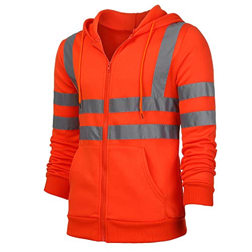 Sicherheitsjacke Herren Kapuze Warnjacke Warnschutzjacke Softshelljacke Arbeitsjacke Winterjacke mit reflektierenden Streifen, Softshell Jacke Berufsjacke Schutzjacke Herrenjacke Orange L