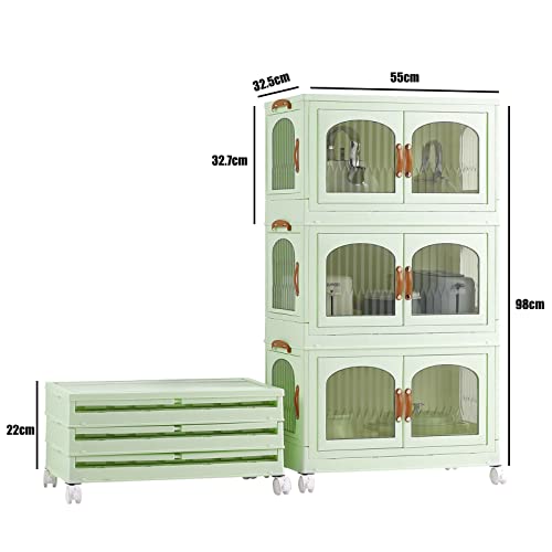 RMAN Küchenschrank, Küchenbuffet, Buffetschrank, Aufbewahrungsschrank mit 3 Türen, Großer Stauraum, 98 * 55 * 32.5cm, für Küche, Wohnzimmer, Esszimmer, Grün