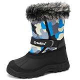 Greatonu Kids Snow Boots Waterproof Boys Girls Winter Boots Mid Calf Insulated Duck Boots Camo blue Little kids 12