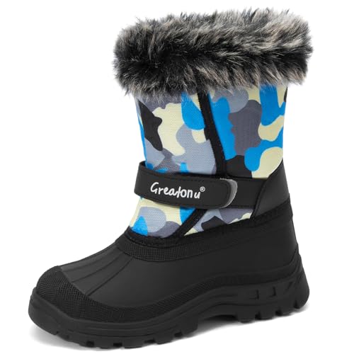 Greatonu Kids Snow Boots Waterproof Boys Girls Winter Boots Mid Calf Insulated Duck Boots