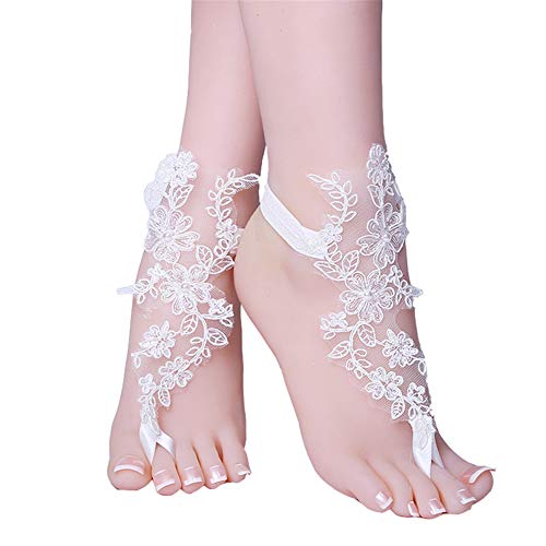 Preisvergleich Produktbild XPuing Fußkettchen, Bestickt, Spitze, Barfuß-Fußkettchen, Sandalen, Brautjungfer, Geschenk, Strand, Pool, Party-Zubehör Einheitsgröße #2