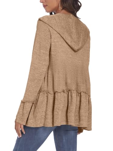 Image of DEESHA Plus Size Zip Up Hoodie for Curvy Women Spring Ruffle Hooded Sweatshirts Jacket Cardigans Lightweight