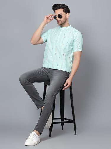 Image of LATEST CHIKAN Men's Cotton Regular Casual Strped Short Kurta Half Sleeves - (SK-LJ.DS.AS)
