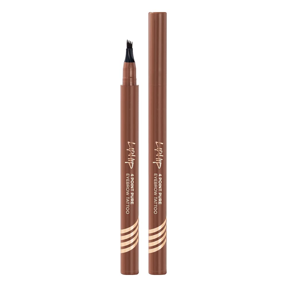 LIPHIP 4 Point Pure Eyebrow Tattoo Pen Water Proof Eyebrow Pen, 4 tips Fine Eyebrow make up (Light Brown)