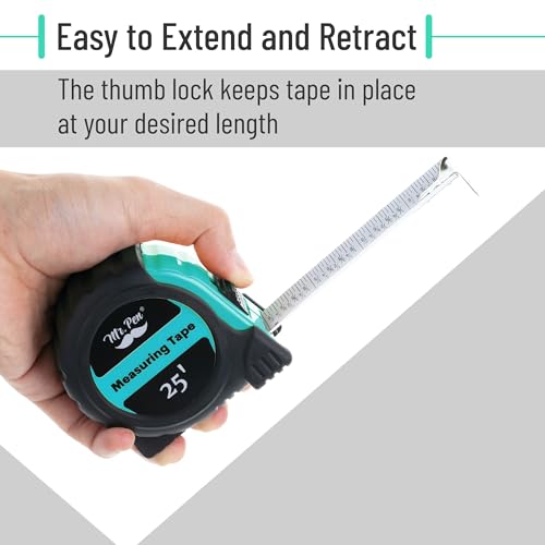 Image of Mr. Pen- Tape Measure, 25-Foot, Turquoise Blue, Steel Measuring Tape Measure with Fractions, Retractable Measuring Tape Retractable