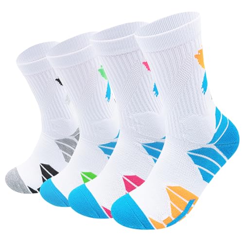 Image of 4 Pack Compression Athletic Basketball Socks Cushion Thick Mens Boys Workout Golf Hiking Running Cycling Socks