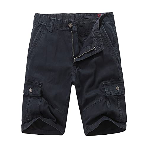 Maiyifu-GJ Men's Solid Color Cotton Cargo Shorts Outdoor Multi Pockets Short Casual Lightweight Military Short Pants (Blue,32)