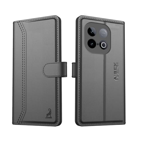 Image of AIBEX Compatible for iQOO Neo 10 5G Flip Cover Leather Finish with Magnatic Closure | Inside TPU with Card Pockets | Wallet Stand | Complete Protection Flip Case -Black