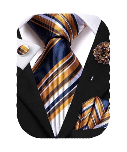 Image of Hi-Tie Men's Silk Ties Formal Woven Classic Necktie Pocket Square Cufflinks Lapel Pin Set Wedding Business