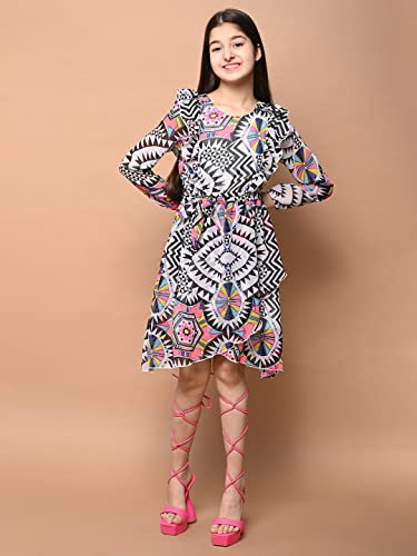 Image of LILPICKS Girls Aztec Printed Full Sleeve Fit n Flare Dress (Multi)