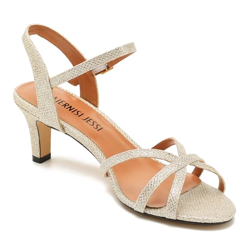 Image of MAIERNISI JESSI Unisex Men's Women's Strappy Sandals, Kitten Heel, Slingback, Open Toe, Dress Shoes