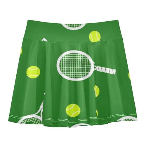 2 in 1 Girls Skorts Athletic Shorts Tennis Skirts Toddler Teen Cheer Tennis Rackets Balls Green 4t