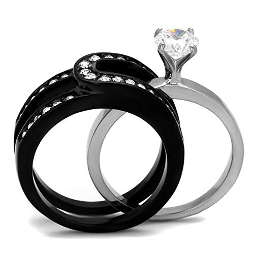 Marimor Jewelry Women's 1.02 Carat Cubic Zirconia Black Stainless Steel Wedding Ring Set Size 5-103