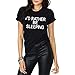 YITAN Women Casual Cool Short Sleeve O-Neck Tops Graphic Tees Summer Fashion Cute Funny T Shirts Black Medium