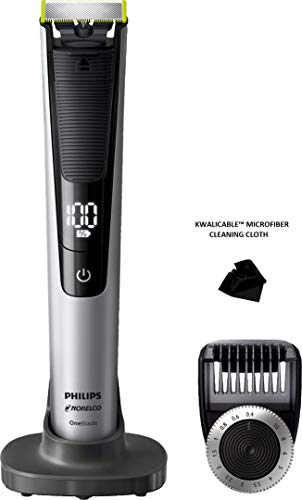 Philips Norelco - Oneblade Pro Wet/Dry Electric Shaver And Trimmer, Charging Stand, 14-Length Comb, Travel Pouch, Qp6520/70, With Bonus Kwalicable Microfiber Cleaning Cloth #TOP1
