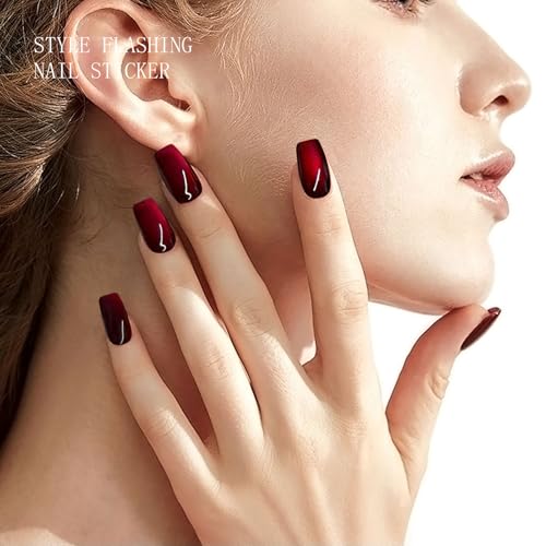 JMEOWIO Gel Nail Stickers Cat Eyes Red Semi Cured Gel Nail Strips Wraps UV/LED Nails Art Design Decoration Accessories - Image 4