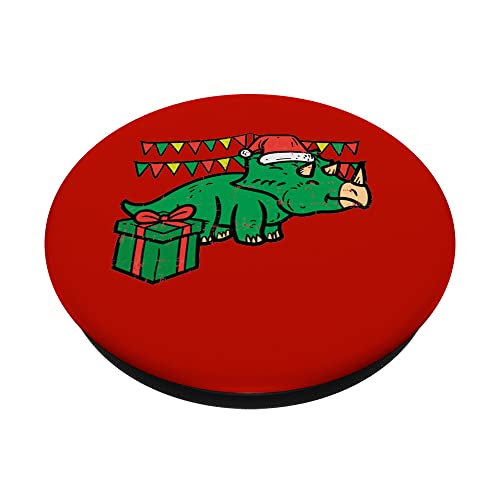 Christmas Triceratops Santa Cute Xmas Dino Boys Kids Toddler PopSockets Swappable PopGrip, Black - Image 2
