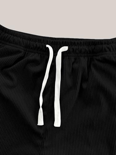 Image of Pinkmint Men's Stretchable Ribbed Track Pants | Poly Lycra Relaxed Fit Trousers | Elastic Waist Drawstring Joggers | Casual, Gym, Lounge Wear for Men